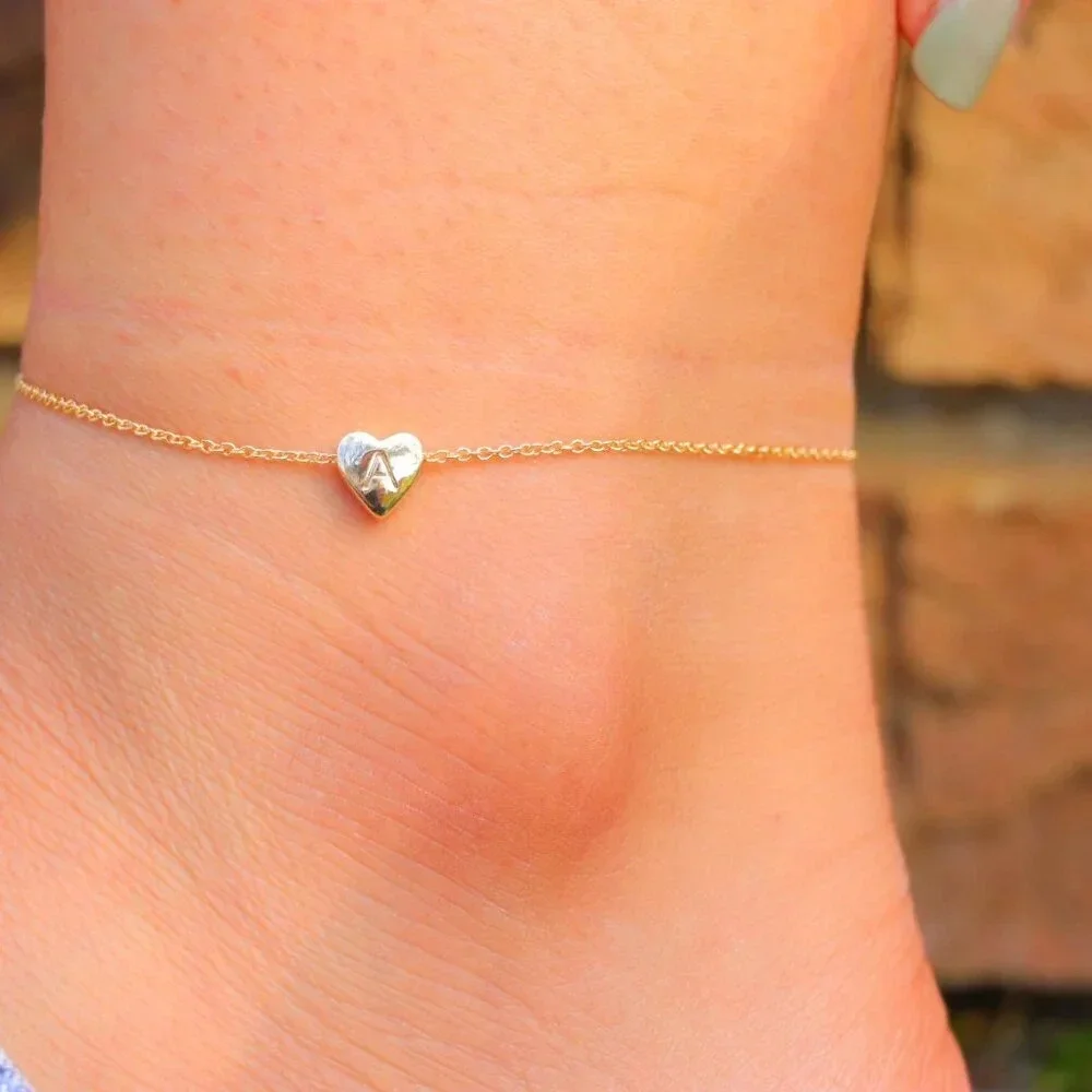 ▶ HEART CHARM PERSONALIZED CUSTOM DAINTY GOLD INITIAL ANKLET GIRL TEEN,ELDM22225_9